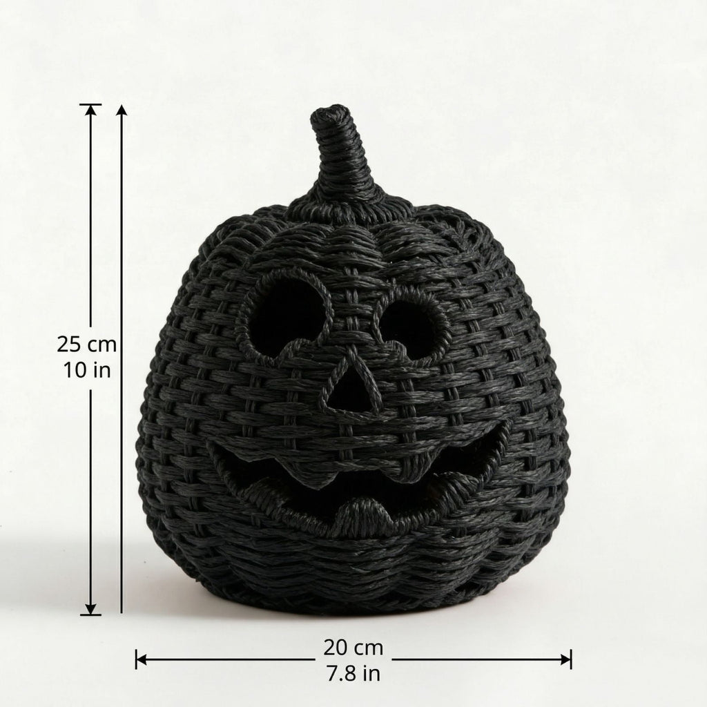 THOPBPRK 2026 Black Halloween Woven Pumpkin Jack-O'-Lantern, Halloween Decorations Pumpkin, USE LED Candle, Rattan Fall Halloween Decor for Home, 1Pack 11.8 Inch A