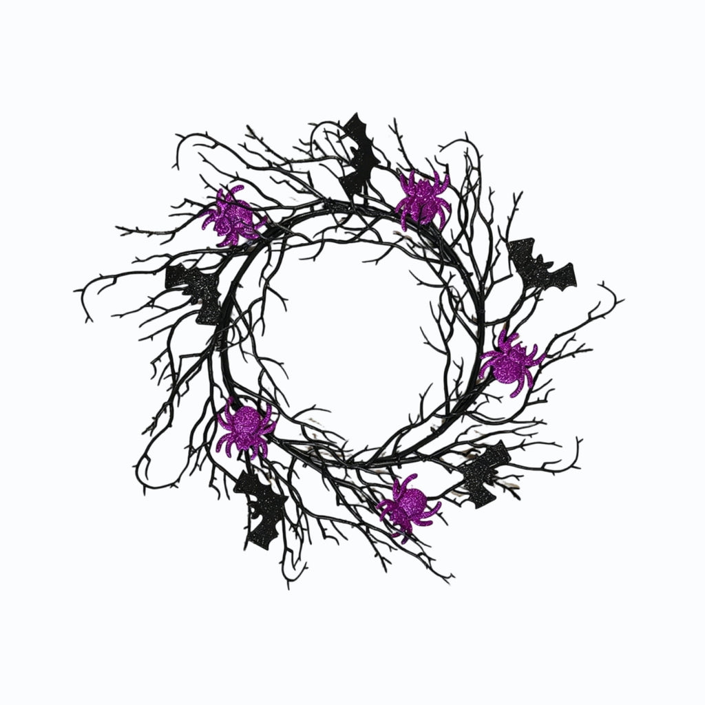 17" Halloween Wreaths for Front Door,Black Bats and Purple Spider Wreath,Spooky Gothic Outdoor Halloween Decoration For Halloween Party,Outdoor/Indoor Porch,Home Holiday Decor