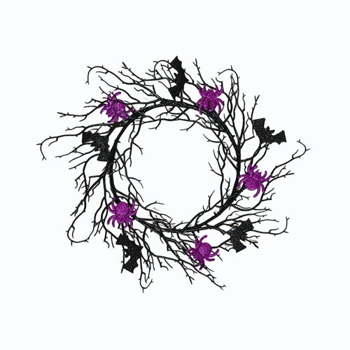 17" Halloween Wreaths for Front Door,Black Bats and Purple Spider Wreath,Spooky Gothic Outdoor Halloween Decoration For Halloween Party,Outdoor/Indoor Porch,Home Holiday Decor