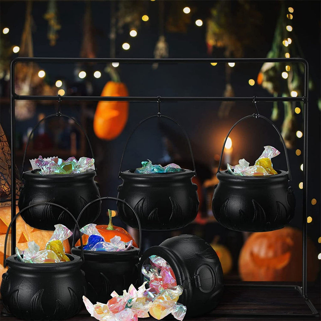 Halloween Witches Cauldron Serving Bowls Set of 3 on Rack - Black , Skeletons, Candy Punch Bowl, for Home Kitchen Indoor Outdoor, Party Decor, for Halloween Supplies