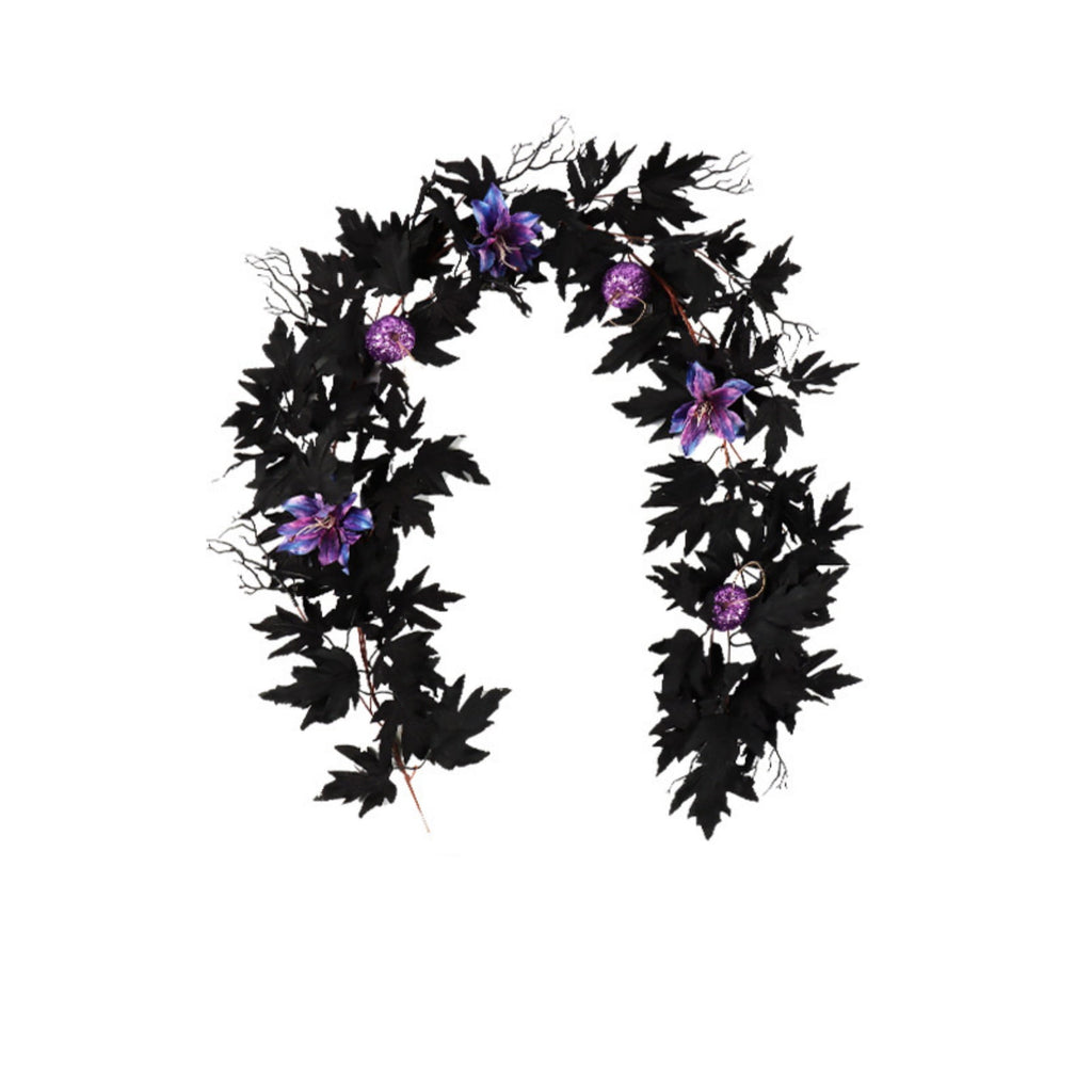 Halloween Artificial Maple Leaf Pumpkin Vine with LED Lights 67-71 Inch Lighted Fall Foliage Garland for Home Halloween Holiday Party Decor