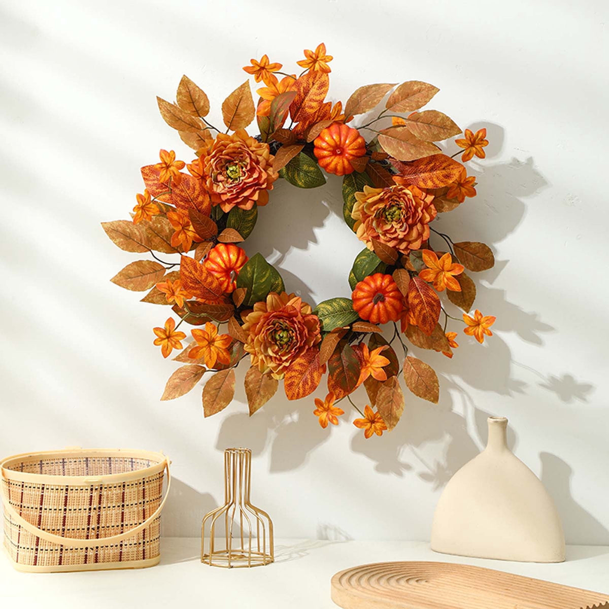 YIKA Halloween Decoration Fall Peony And Pumpkin Wreath Colorful Decorative Garland Home Decoration And Ornaments Suitable For Decoration In Multiple Scenarios F3Halloween Yard Decor