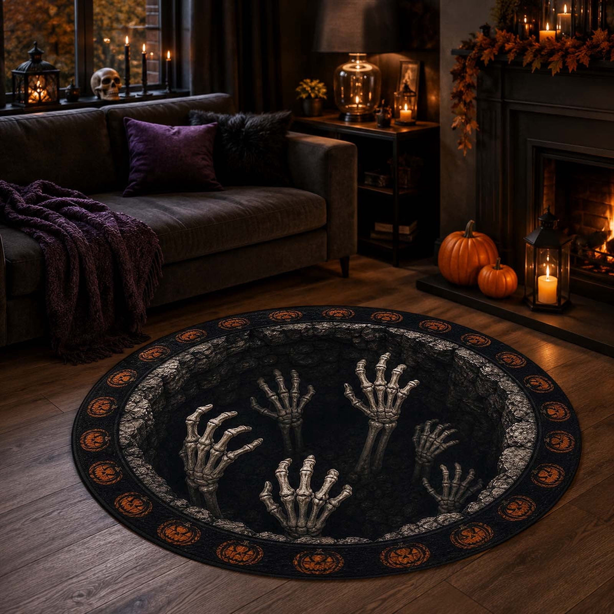 Win s Way 3D Illusion Round Halloween Rug Optical Illusion Doormat Non- Washable Entryway Decor Spooky Fall Front Door Mat for Party Decoration Available in 15.8/23.6/31.5 Inch