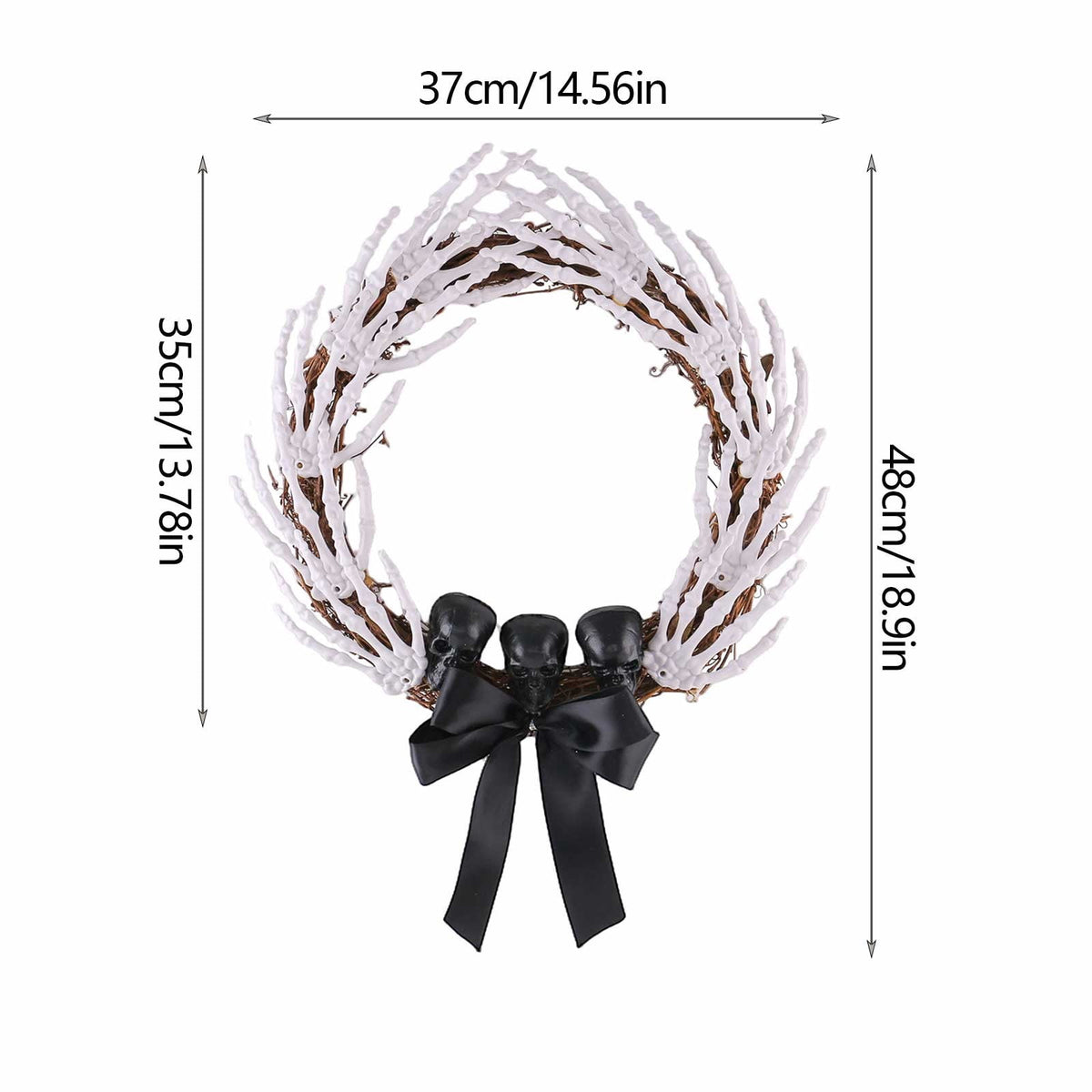 14 Inch Halloween Wreaths for Front Door,Gothic Spooky Skeleton Hands Wreath with Skull Bow for Halloween Decorations Indoor Outdoor Mantel Wall Window Table Porch Fall Home Party Supplies
