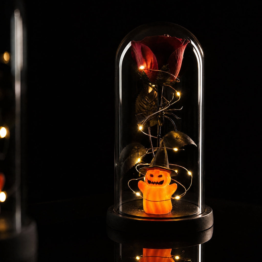 Orangide Halloween Ghost Cloche Night Light Fabric Ghost Lamp with Glass Dome for Mantel Shelf Spooky Party and Home Decor Ornament