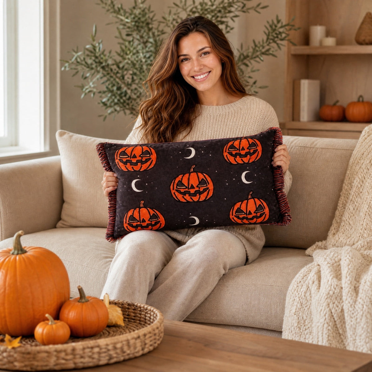Cute Reading Ghost Plush Throw Pillow, Halloween Book & Pumpkin Bucket Ghost Stuffed Cushion, Spooky Season Decorative Pillow, for Sofa, Bedroom, Party Decor
