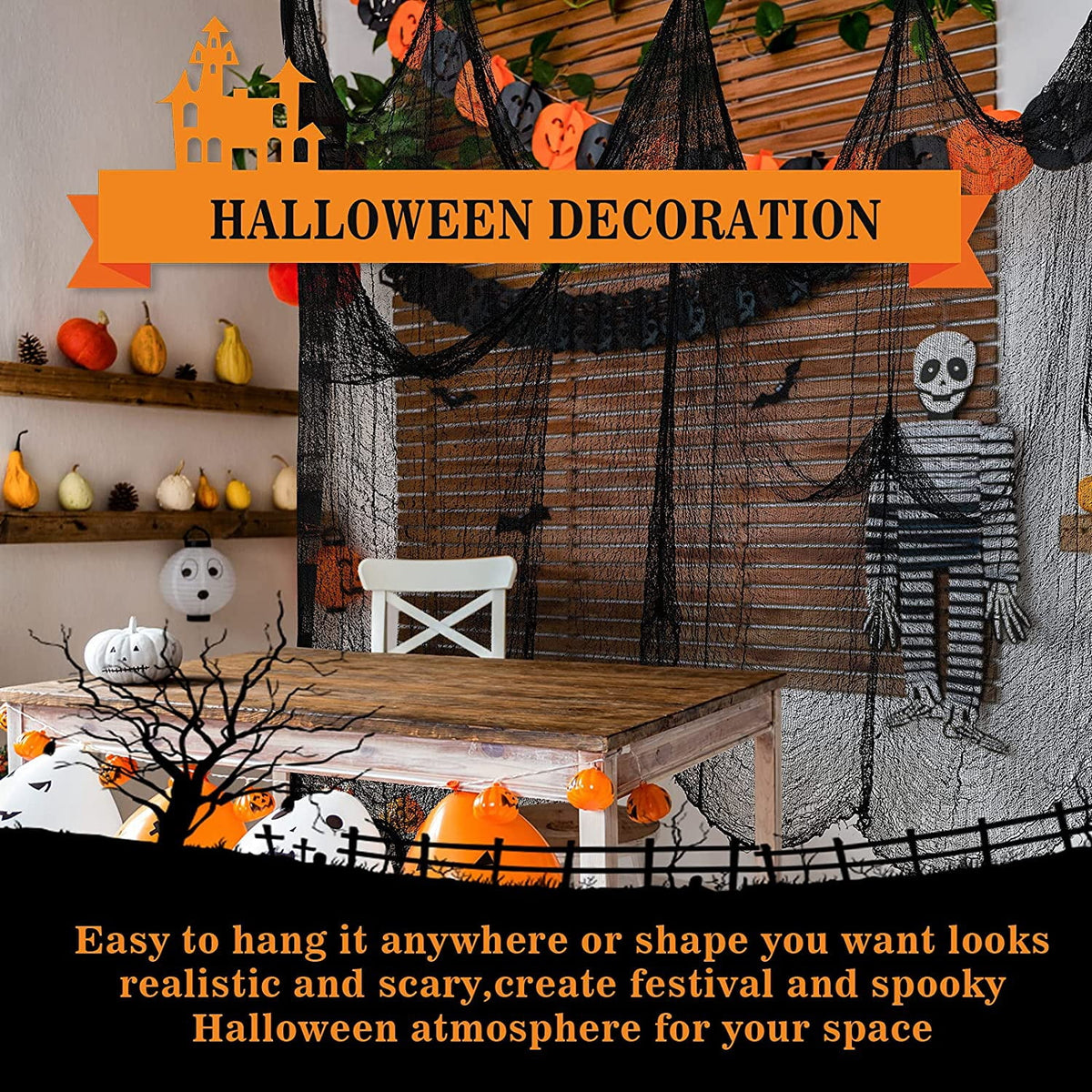 5 Pack Halloween Creepy Cloth 30×72 inch - Halloween Decorations Black Gauze - Creepy Spooky Halloween Fabric Cloth for House Yard Haunted House Halloween Party Indoor Outdoor Decorations