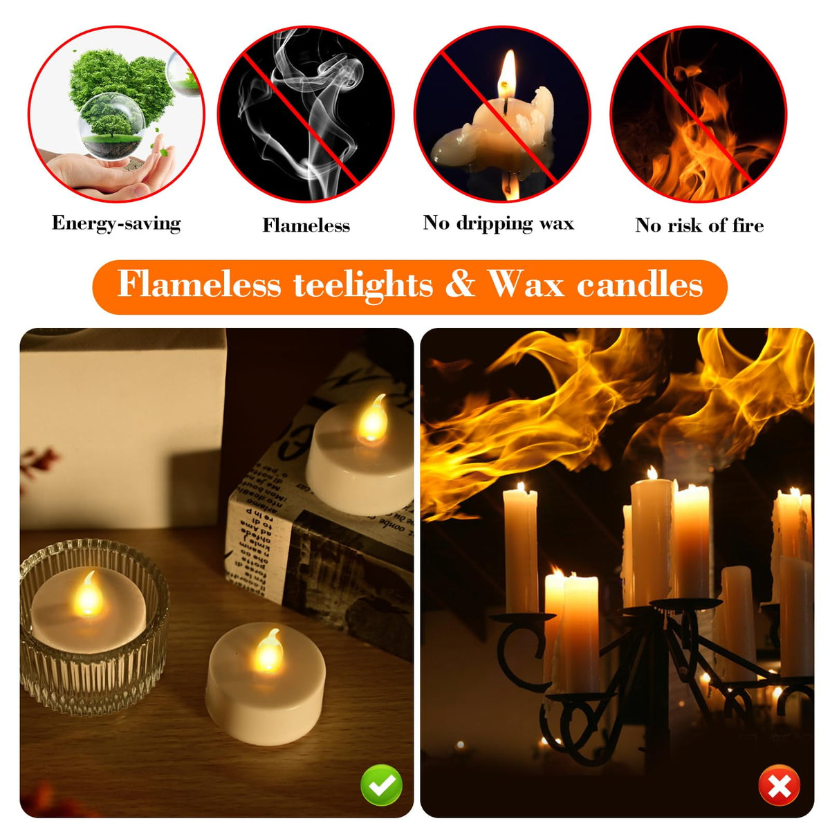 24PCS LED Tealight Candles with Remote Timer, Battery Operated Flameless Tea Light Candles, Fake Flickering Votive Candles for Home Centerpiece Table, Anniversary, Party, Halloween, Ramadan Decor