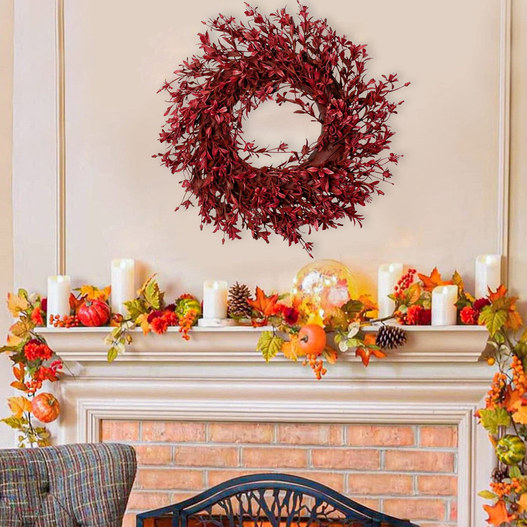 HHBEAUTY 11.8" Artificial Forsythia Wreath Spring Summer Fall Winter Wreaths for Front Door with Berries Silk Leaves Wreath for Halloween Decorations Porch Wall Window Indoor Outdoor Home Decor