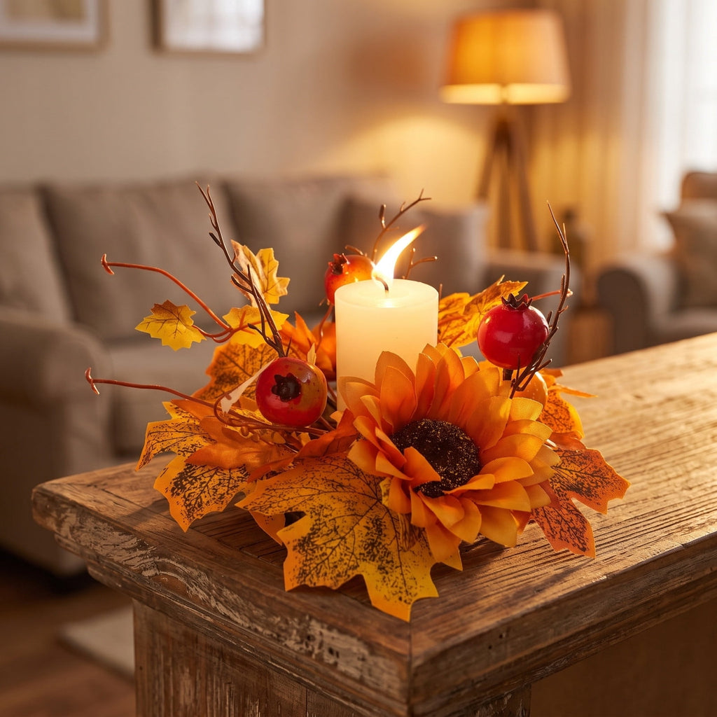 Small Fall Gradient Wreath for Front Door, Multicolor Artificial Autumn Wreaths Thanksgiving Decor for Home, Fall Halloween Decorations, Outdoor Indoor Farmhouse Wall Decor Year Round, E