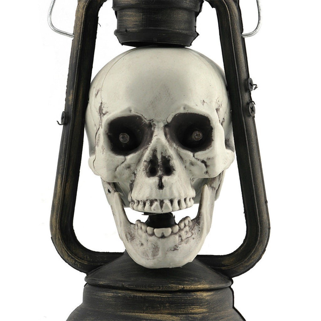 Pyaiiner Halloween Skull Lantern with LED Lights Red Eyes Glow in The Dark Skeleton Decor for Spooky Porch Yard and Party Displays