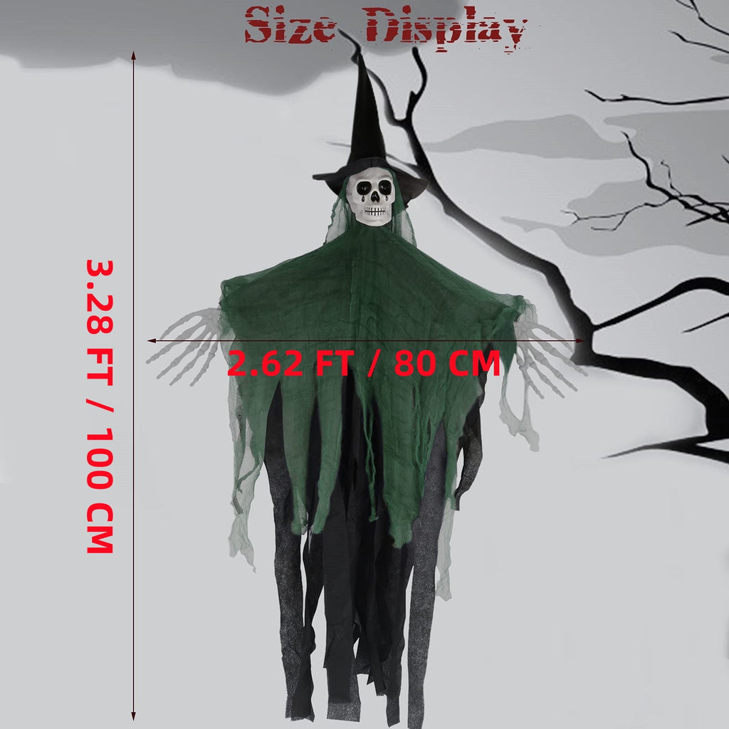 Halloween Hanging Ghost, 32 x 40 Inch Niyattn Hanging Halloween Skeleton Ghosts Decorations, Grim Reapers for Best Halloween Outdoor Decorations, Green
