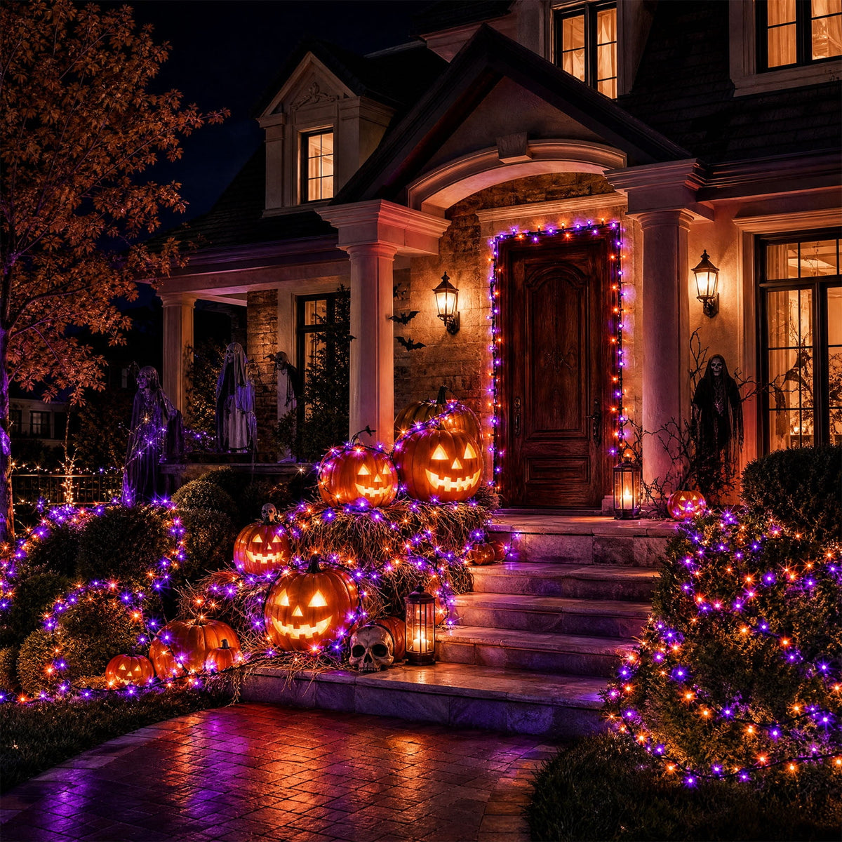 Halloween String Lights, 39Ft 100 LED Orange Purple Outdoor Waterproof Plug in Fairy Lights with 8 Modes for Yard Porch Window Mantel Party Decor