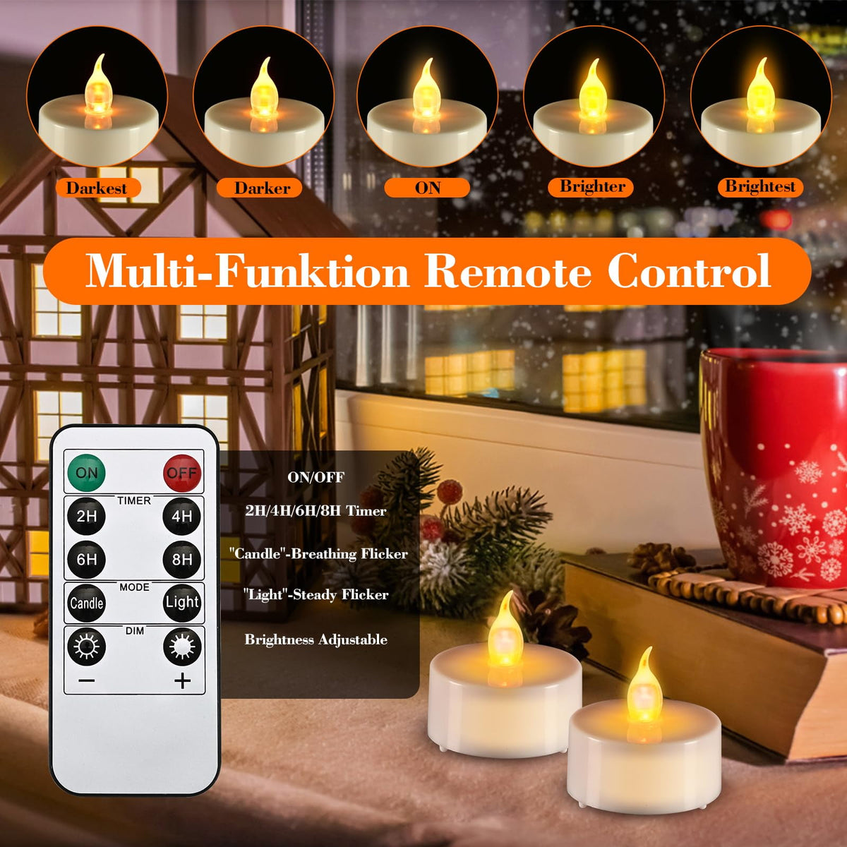 24PCS LED Tealight Candles with Remote Timer, Battery Operated Flameless Tea Light Candles, Fake Flickering Votive Candles for Home Centerpiece Table, Anniversary, Party, Halloween, Ramadan Decor