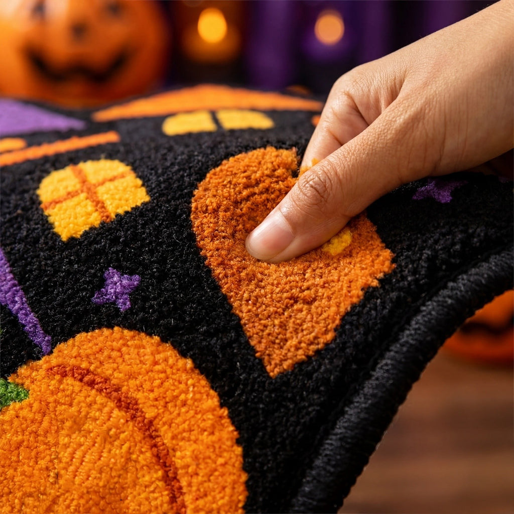 Halloween Door Mat Pumpkin Shaped Non-Absorbent Skidproof Mat 15.75x23.62in Polyester Skidproof & Weather Resistant for Front Door Porch Indoor Outdoor Halloween Door Mat by MPOISVA