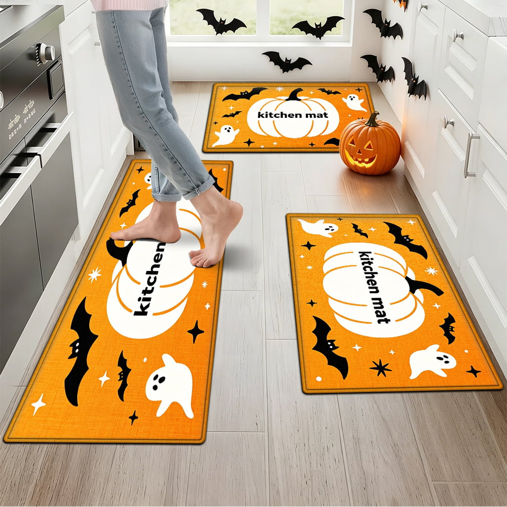 YIMEIS Halloween Orange Ghost Pumpkin Black Cat 1Pc Flannel Mat & Kitchen Rugs,Soft Non-slip,16''×24'' Inches,for Entryway Bathroom