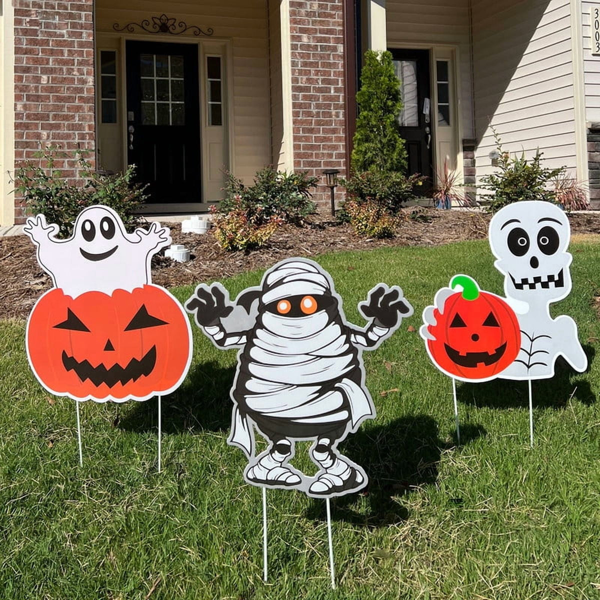 DUNCHATY 3-Pack Halloween Yard Signs - Pumpkin, Ghost, Monster Outdoor Decor