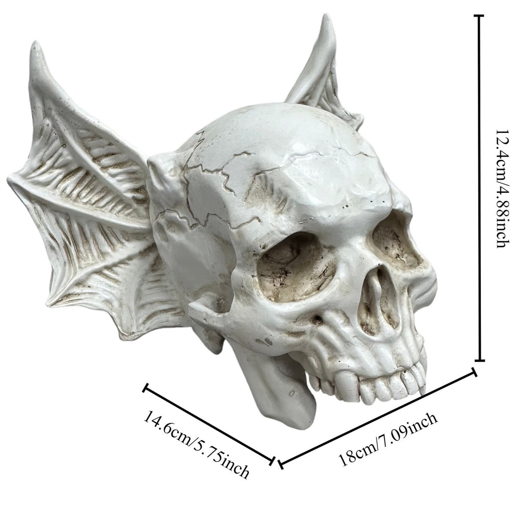 Halloween Bat-Eared Vampire Skull Decor, Gothic Resin Skeleton Figurine for Spooky Home/Party