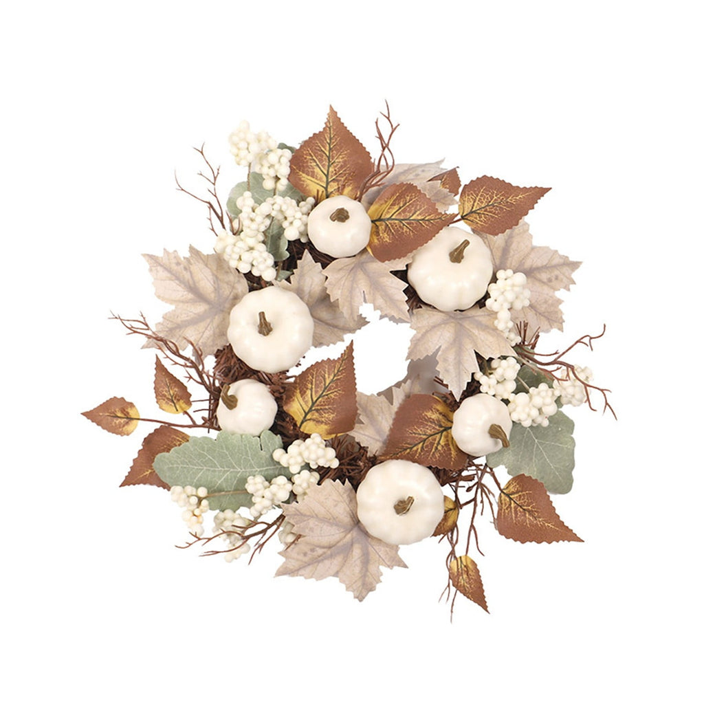12 Inch Fall Wreath with Pumpkins & Maple Leaves - Autumn Harvest Wreath for Front Door, Thanksgiving & Halloween Farmhouse Decor