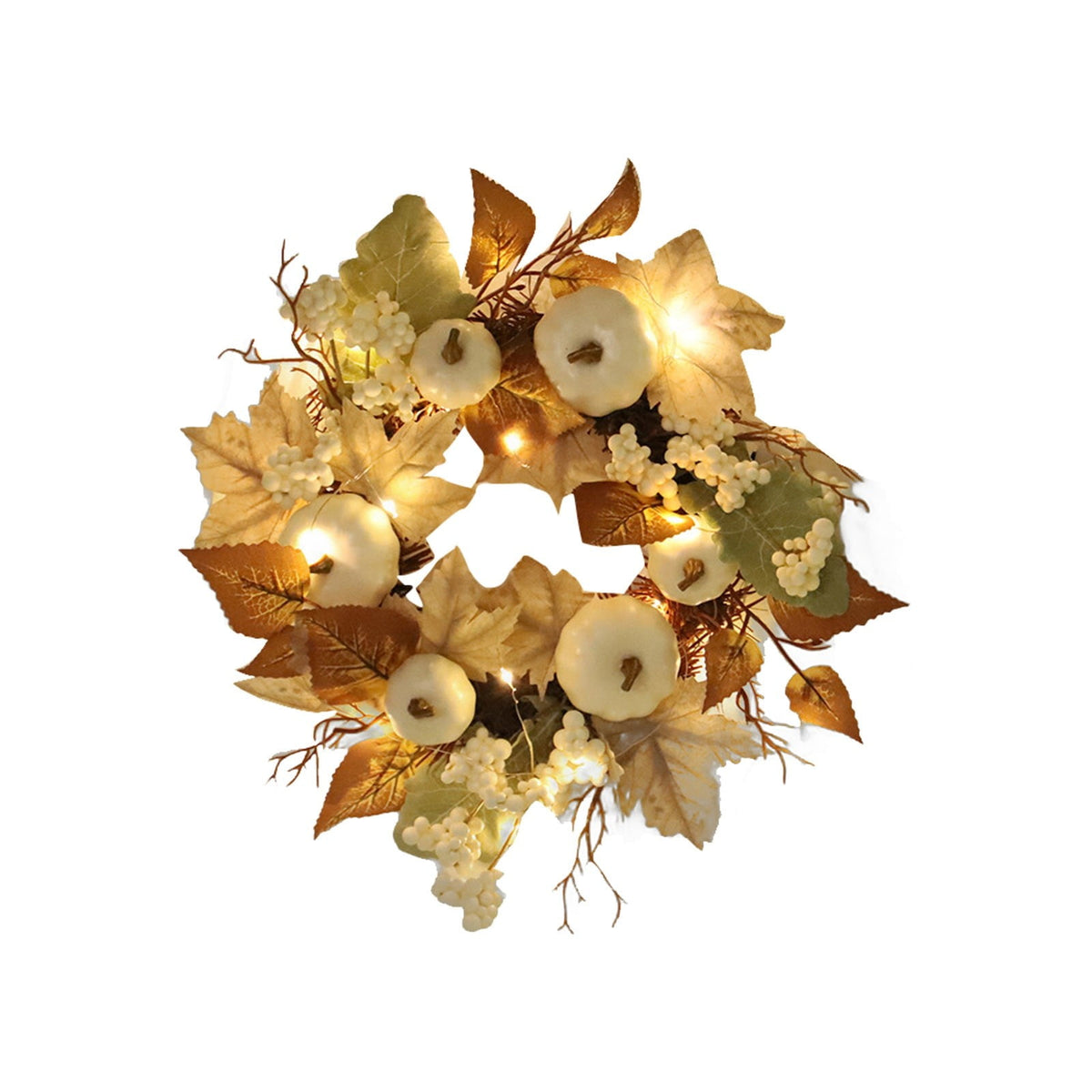 12 Inch Fall Wreath with Pumpkins & Maple Leaves - Autumn Harvest Wreath for Front Door, Thanksgiving & Halloween Farmhouse Decor