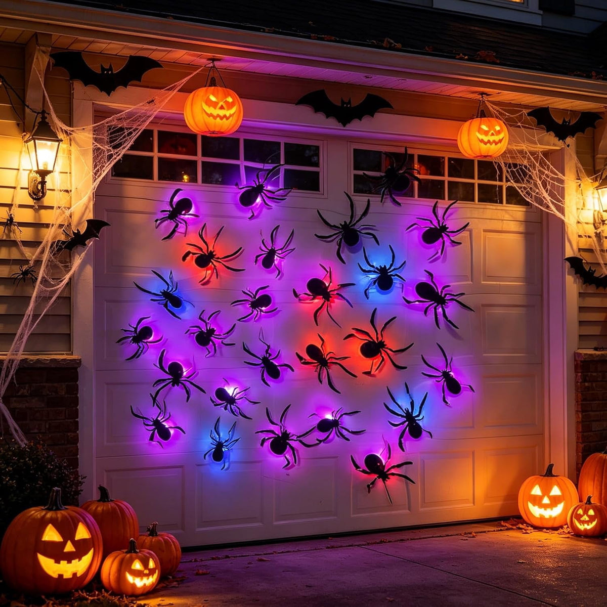 CQHVKQ 36 PCS Halloween Bats Decorations, Realistic 3D LED Bats Wall Stickers Decor, Assorted Size Removable Lighted PVC Bats DIY Wall Sticker for Halloween Party, Bedroom, Home, Indoor and Outdoor