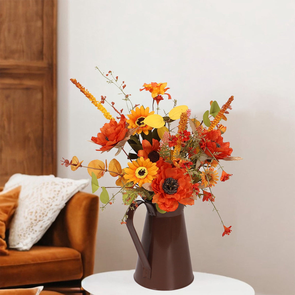 Light Up Sunflower Bouquet Decor - Battery Operated Floral Arrangement Halloween Thanksgiving Table Centerpiece Iron Vase Seasonal Home Gift(A-Not With Lame)