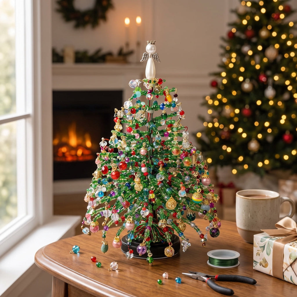 UALSRZL DIY Beaded Christmas Tree Kit, Christmas Decorations Handmade Beads Craft Set, Sparkling Crystal Xmas Ornaments for Table Decor Holiday Gifts
