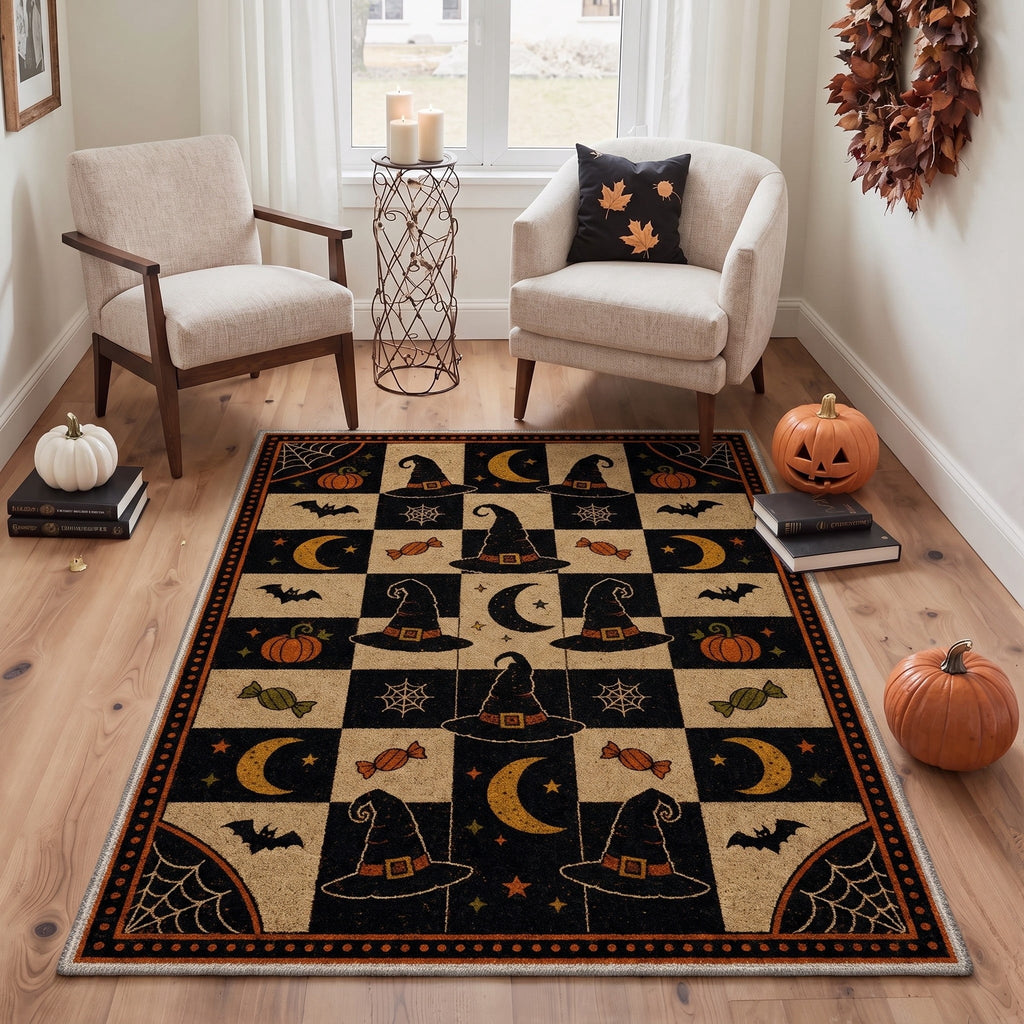 GENIMO 2'x3' Halloween Doormat, Washable Non Slip Soft Gothic Castle Outdoor Door Mat for Front Door Covered Porch Patio Entryway, Antique Gold