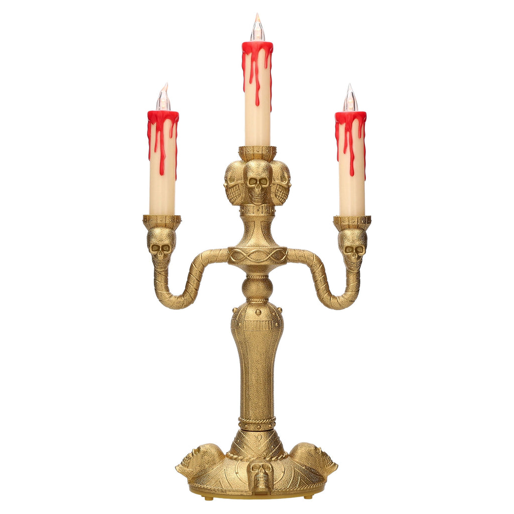 Light-Up Skull Candelabra Decoration, Gold, 13.8", Halloween by Way To Celebrate