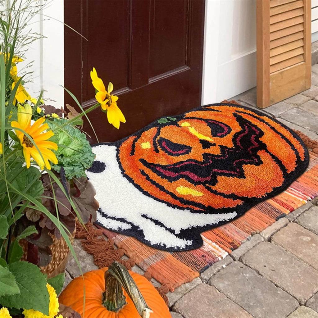 Halloween Door Mat Pumpkin Shaped Non-Absorbent Skidproof Mat 15.75x23.62in Polyester Skidproof & Weather Resistant for Front Door Porch Indoor Outdoor Halloween Door Mat by MPOISVA