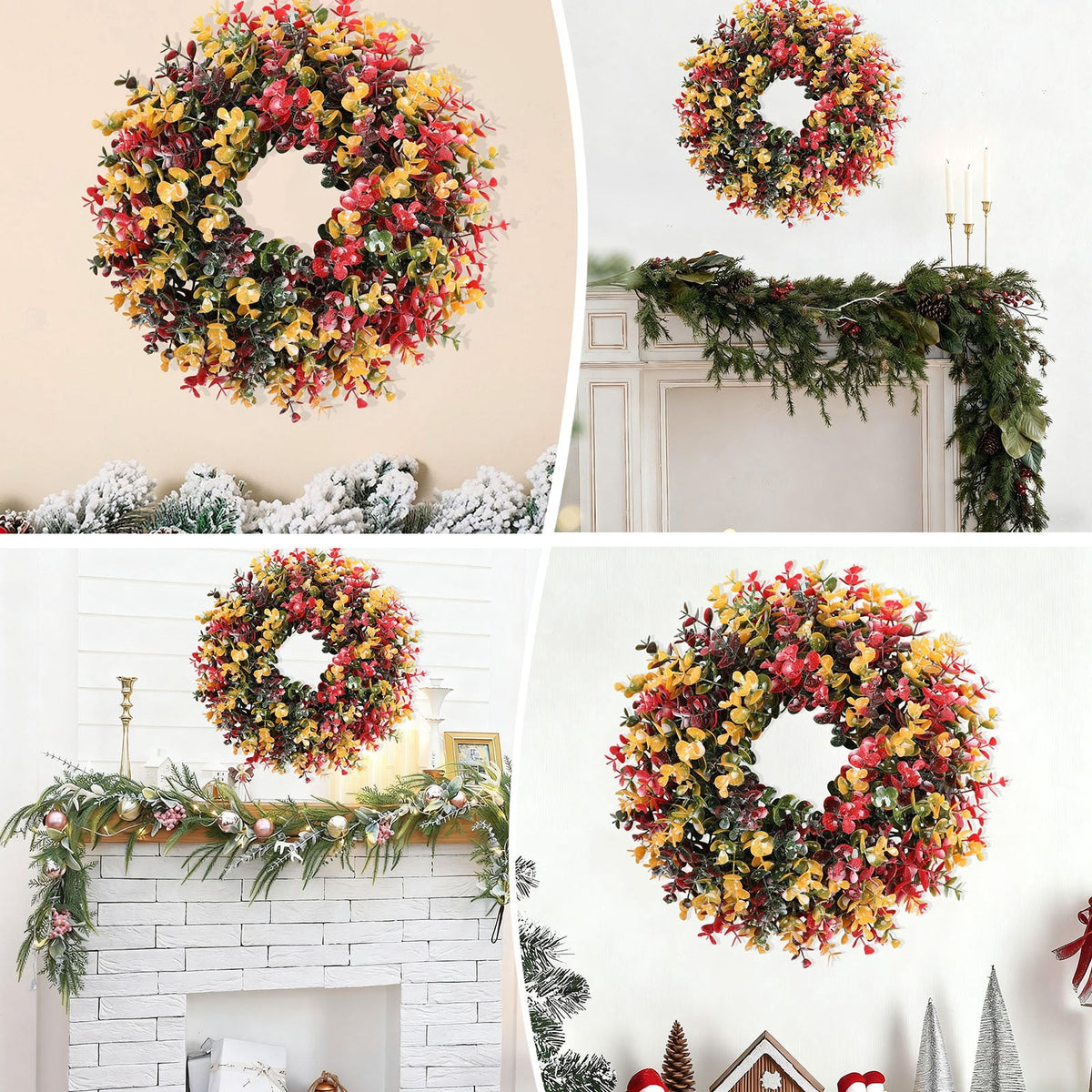 Btomtd 15" Handcrafted Rattan Wreath for Christmas Decoration, Versatile Hanging Wreath for Door Wall or Window, Mall Display Garland, Thanksgiving Halloween Wreaths, A