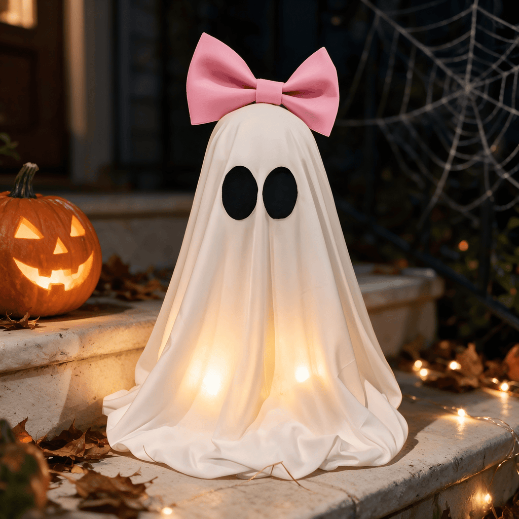 Halloween Decorations Indoor Light Up Ghosts with Bow, Easy to Assemble Light Up Spooky Ghosts Decoration Halloween Party Decorations for Porch Yard Mantel Home