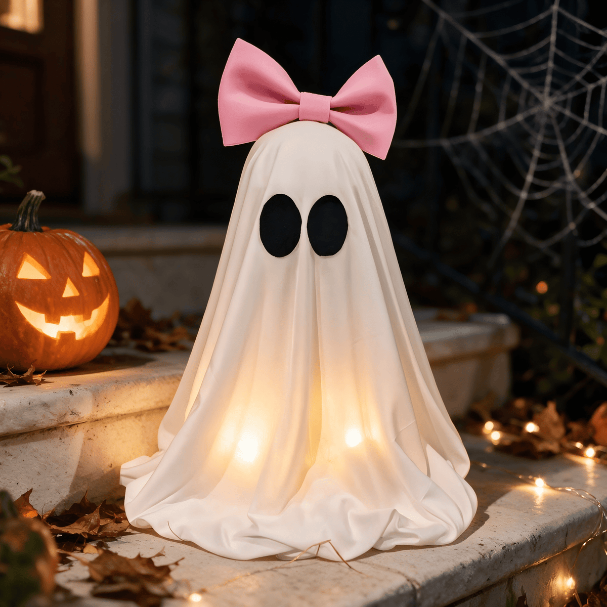 Halloween Decorations Indoor Light Up Ghosts with Bow, Easy to Assemble Light Up Spooky Ghosts Decoration Halloween Party Decorations for Porch Yard Mantel Home