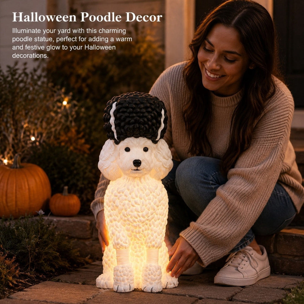 2026 New Halloween Light‑Up French Bulldog Figurine, Shark Outfit Dog Statue with Glowing Pumpkin, Waterproof Resin Table Holiday Decorations, Cute Spooky Halloween Decorations for Porch Yard Home
