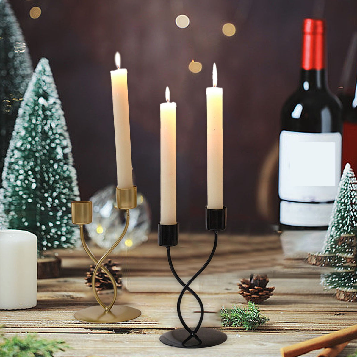 Slhenay Modern Candlestick Candle Holders for 2 Candles- Matte Black Candelabra for Halloween Tabletop Taper Candlesticks Decor for Home Decorative Candle Stick Holder for Formal Events Dining Room