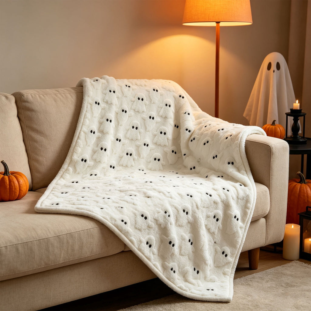 Halloween blanket,Halloween Print Throw Blanket Flannel Soft Cozy Decorative Nap Blanket with Ghost Pumpkin Skull for Office Bedroom Sofa Camping Travel(100x150cm/39x59 Inch),Black