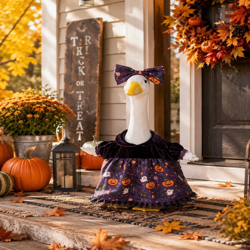 Halloween Garden Porch Decor, Porch Goose Outfits Halloween, 23 Inch Porch Goose Outfits, Witch Dress and Hat Set, Fits 23X11X26 Inch Standing Plush Goose for Front Porch Lawn