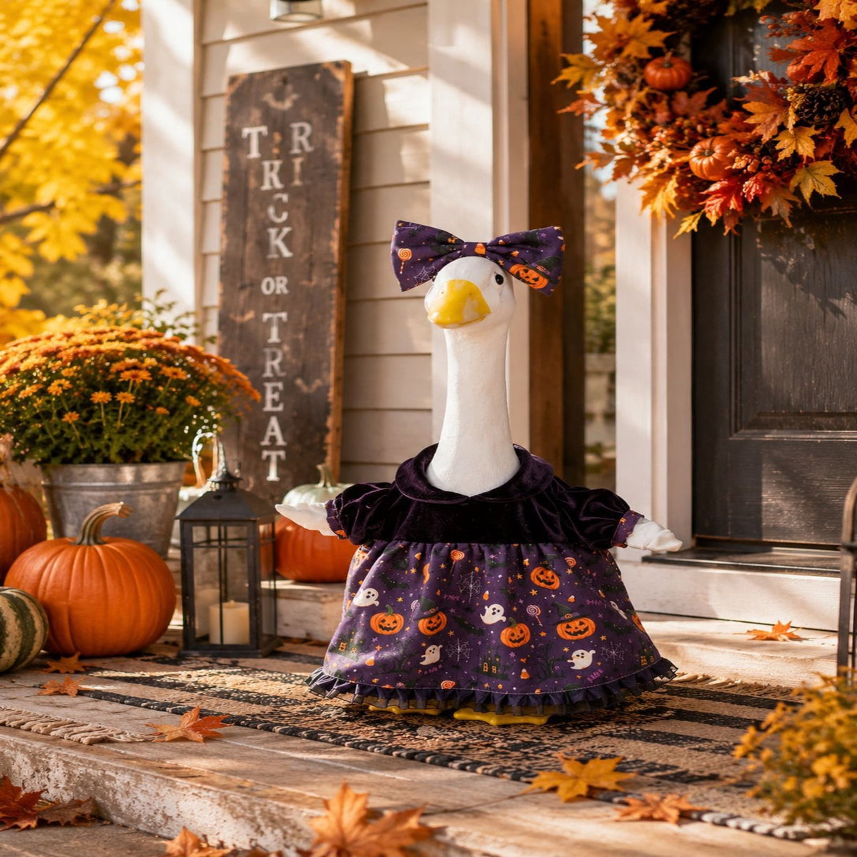 Halloween Garden Porch Decor, Porch Goose Outfits Halloween, 23 Inch Porch Goose Outfits, Witch Dress and Hat Set, Fits 23X11X26 Inch Standing Plush Goose for Front Porch Lawn