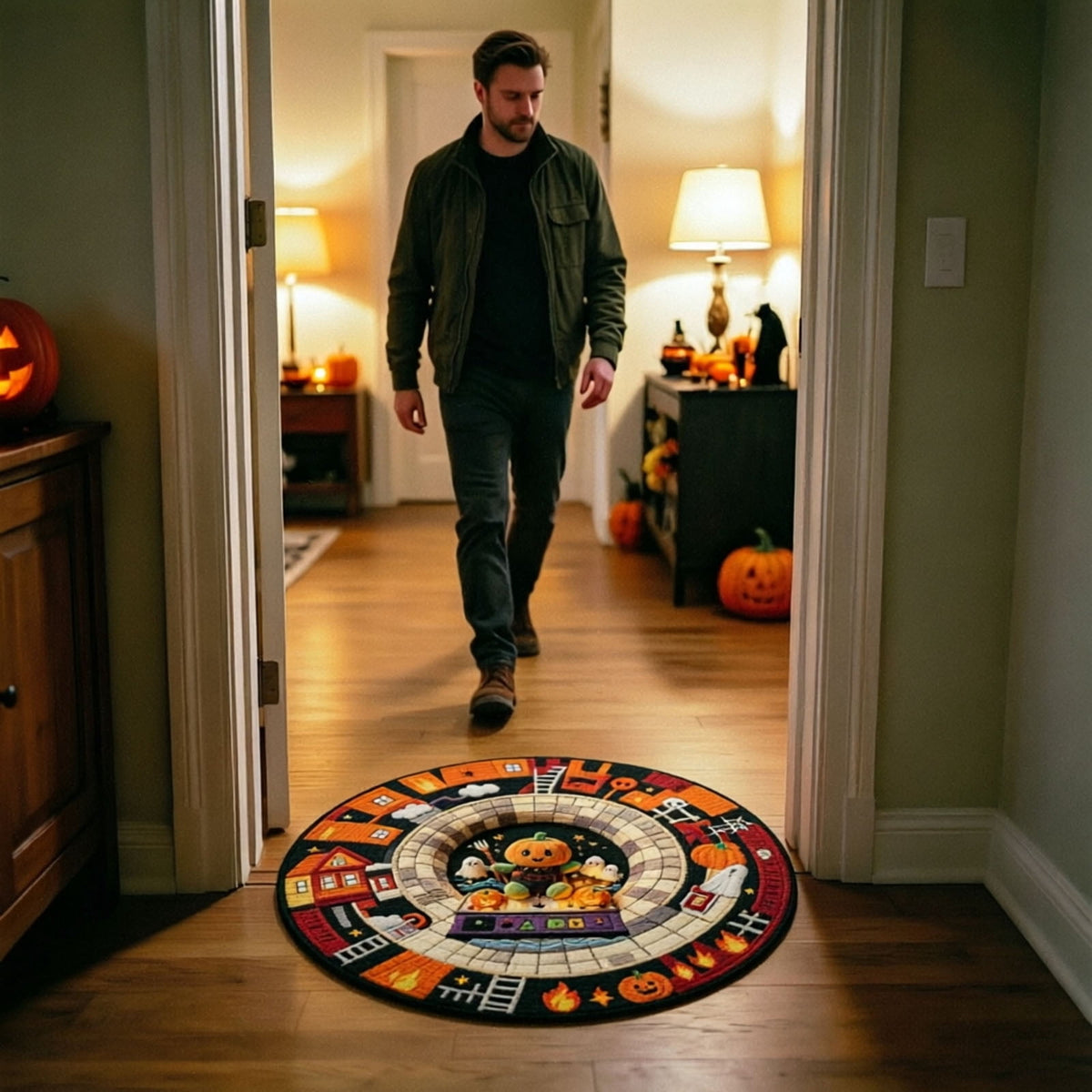 Win s Way 3D Illusion Round Halloween Rug Optical Illusion Doormat Non- Washable Entryway Decor Spooky Fall Front Door Mat for Party Decoration Available in 15.8/23.6/31.5 Inch