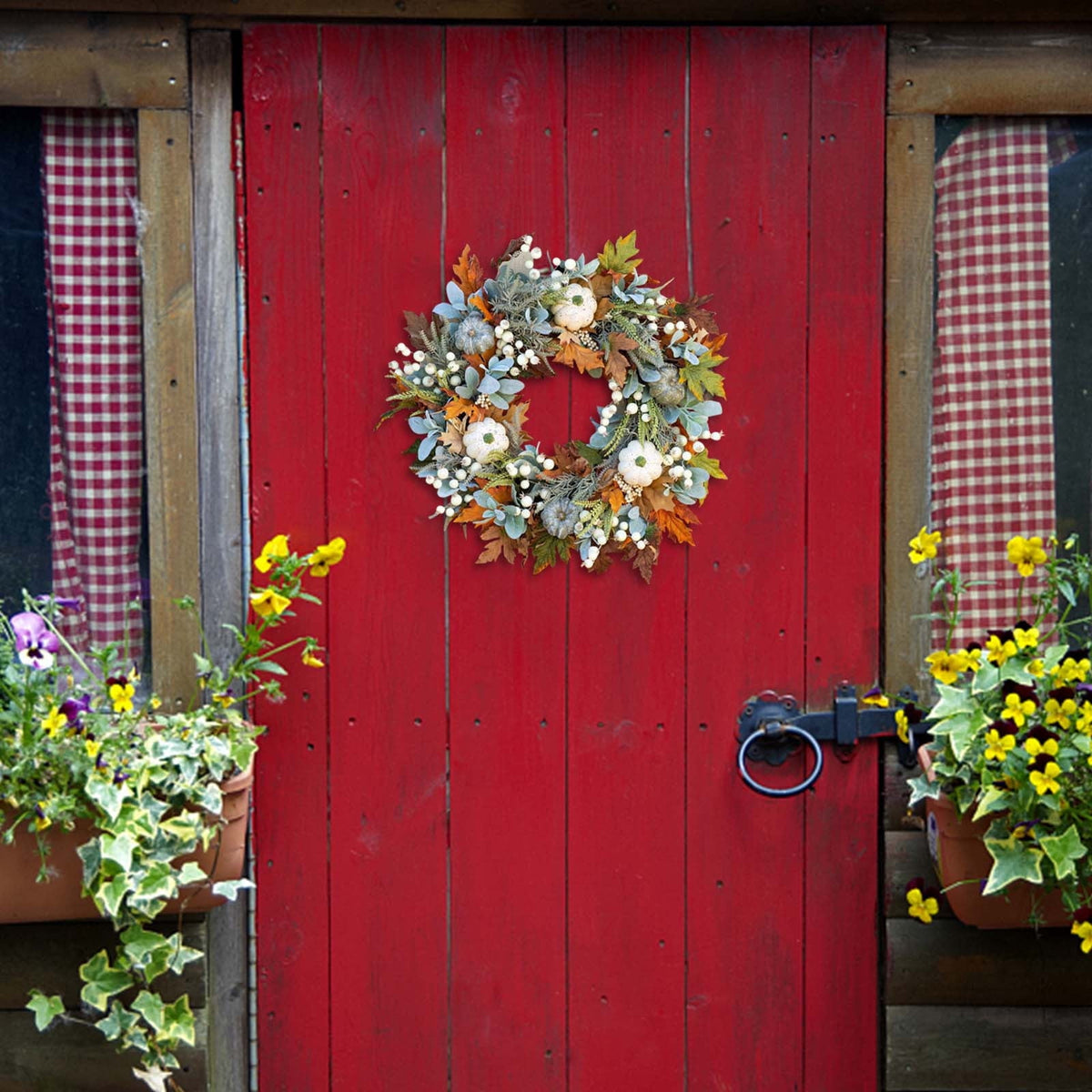 Summercome Fall Wreath for Front Door, Autumn Pumpkin Wreath Halloween Thanksgiving Wreath Door Hanging Party Decoration Home Relaxed Decor Inside Outside Wreath Window Garland Yard Indoor Outdoor, 20