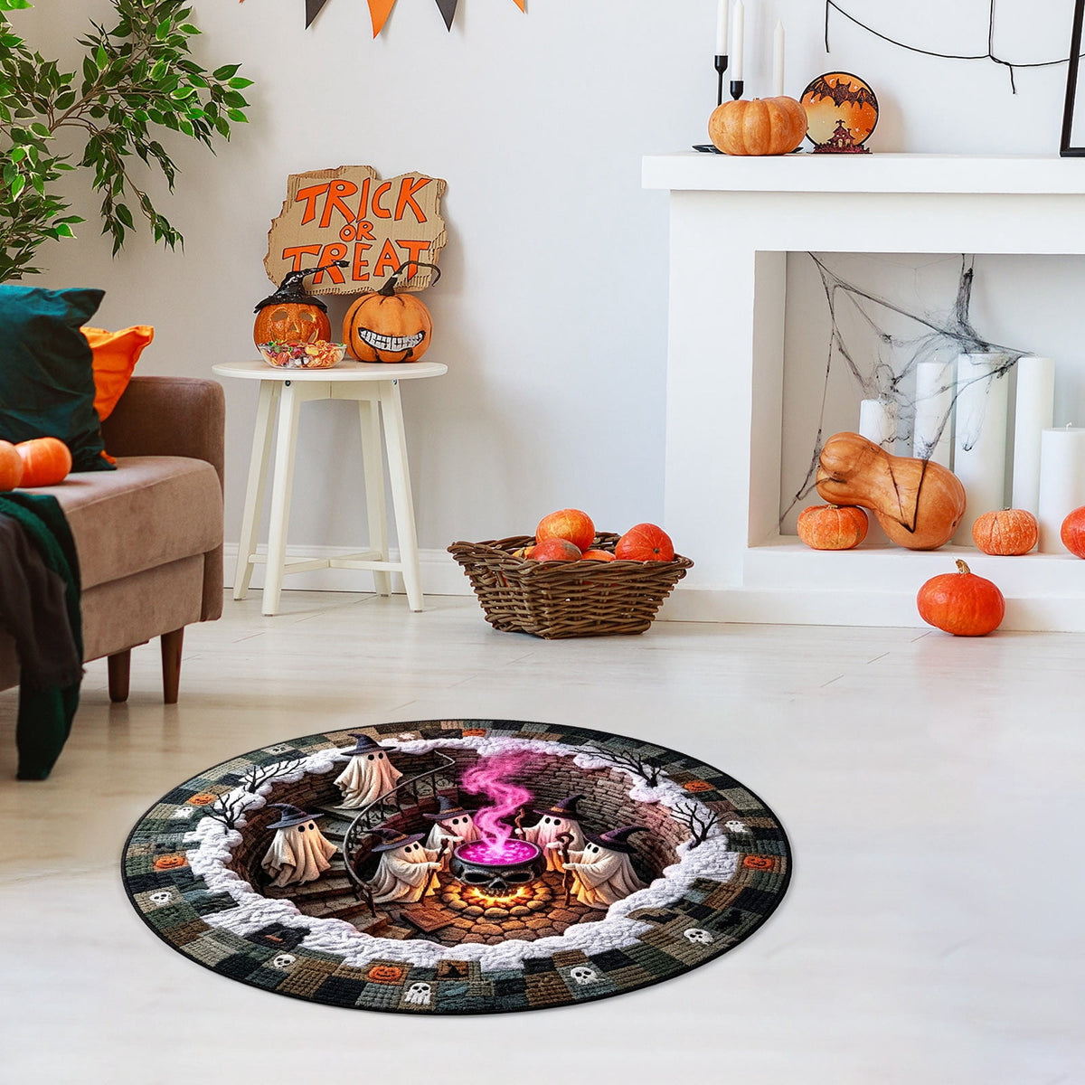 3D Optical Illusion Halloween Round Rug – Spooky Ghost Pumpkin Design, Non Slip Rubber Backing Doormat for Entryway Bedroom, Machine Washable Floor Mat Home Decor