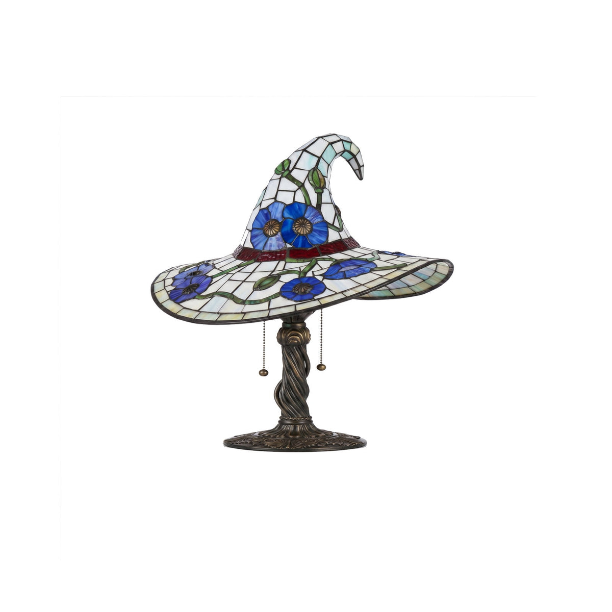 Stained Glass Witch hat lamp, 7" Halloween Gothic Mystic Room Decor Handcrafted Ceramic Phantom Figurine, USB Rechargeable LED Glowing Lantern for Bedroom Living Room Mantel Home Decor
