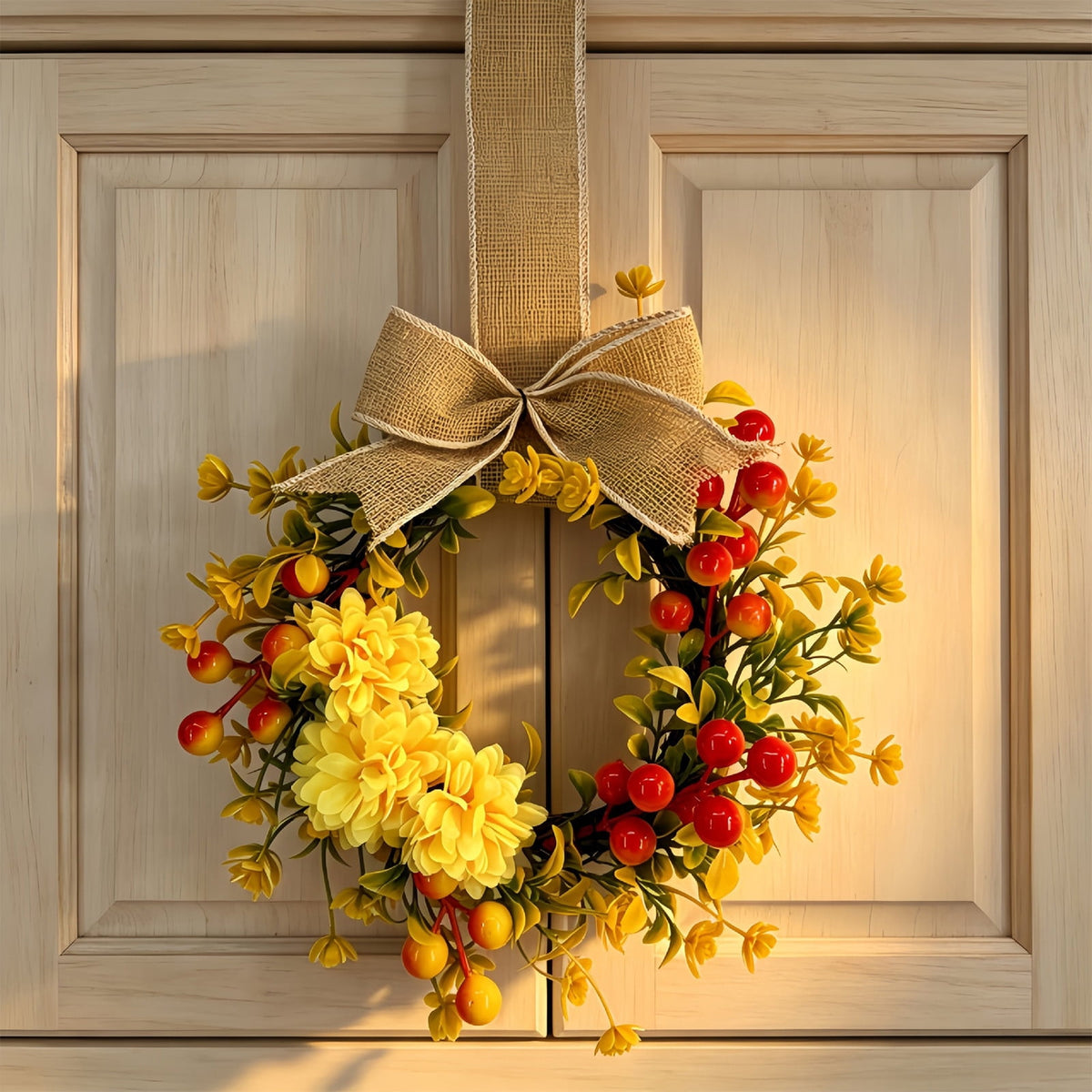 Deeceymbur Artificial Fall Pumpkin Wreath with Bow Harvest Front Door Halloween Thanksgiving Wall Decor
