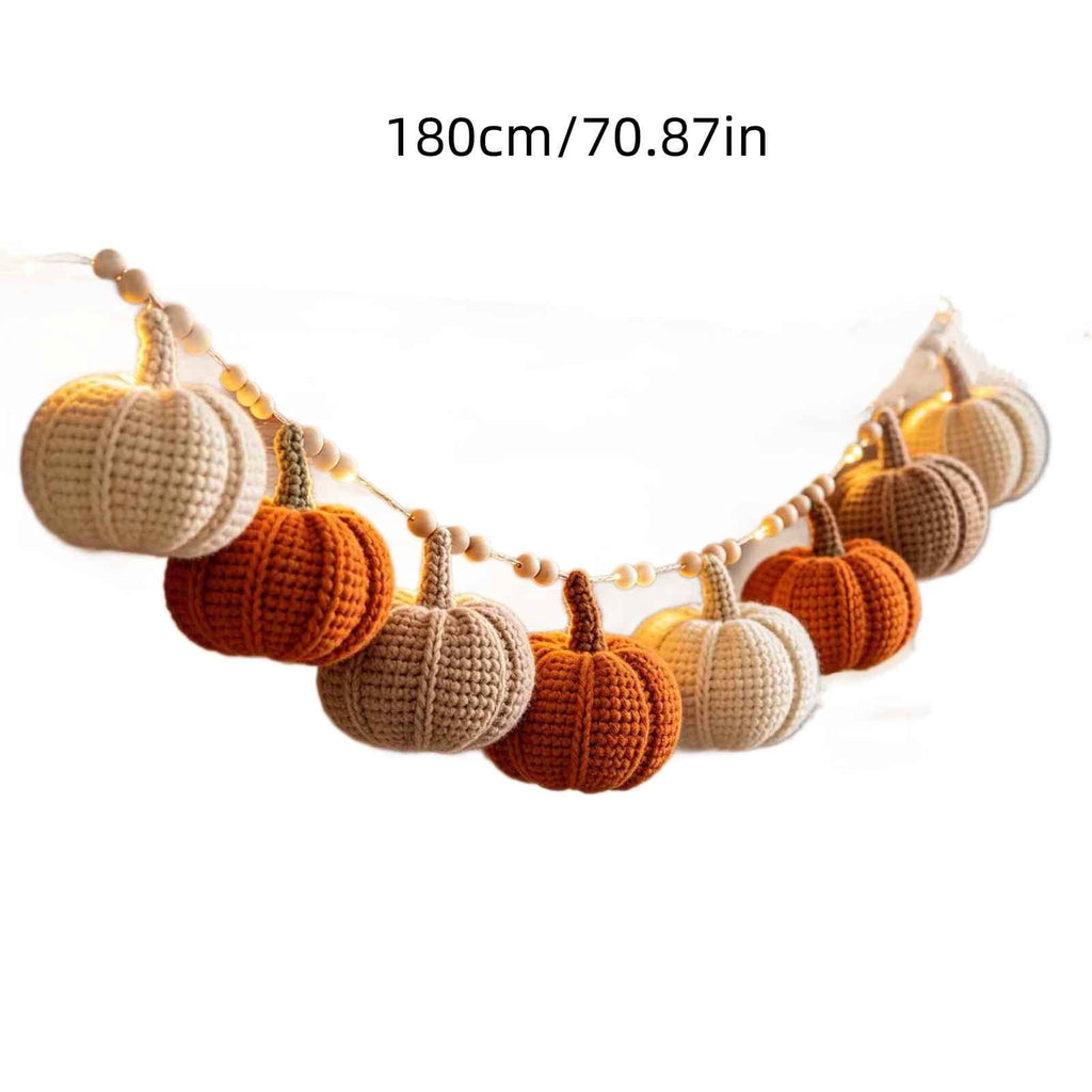 MYUNNIL Fall Knitted Pumpkin String Light Wreath, Handmade Woven Orange White Pumpkin Shaped Harvest Home Decor Light Garland, Farmhouse Seasonal Festive Hanging Decoration for Halloween & Christmas
