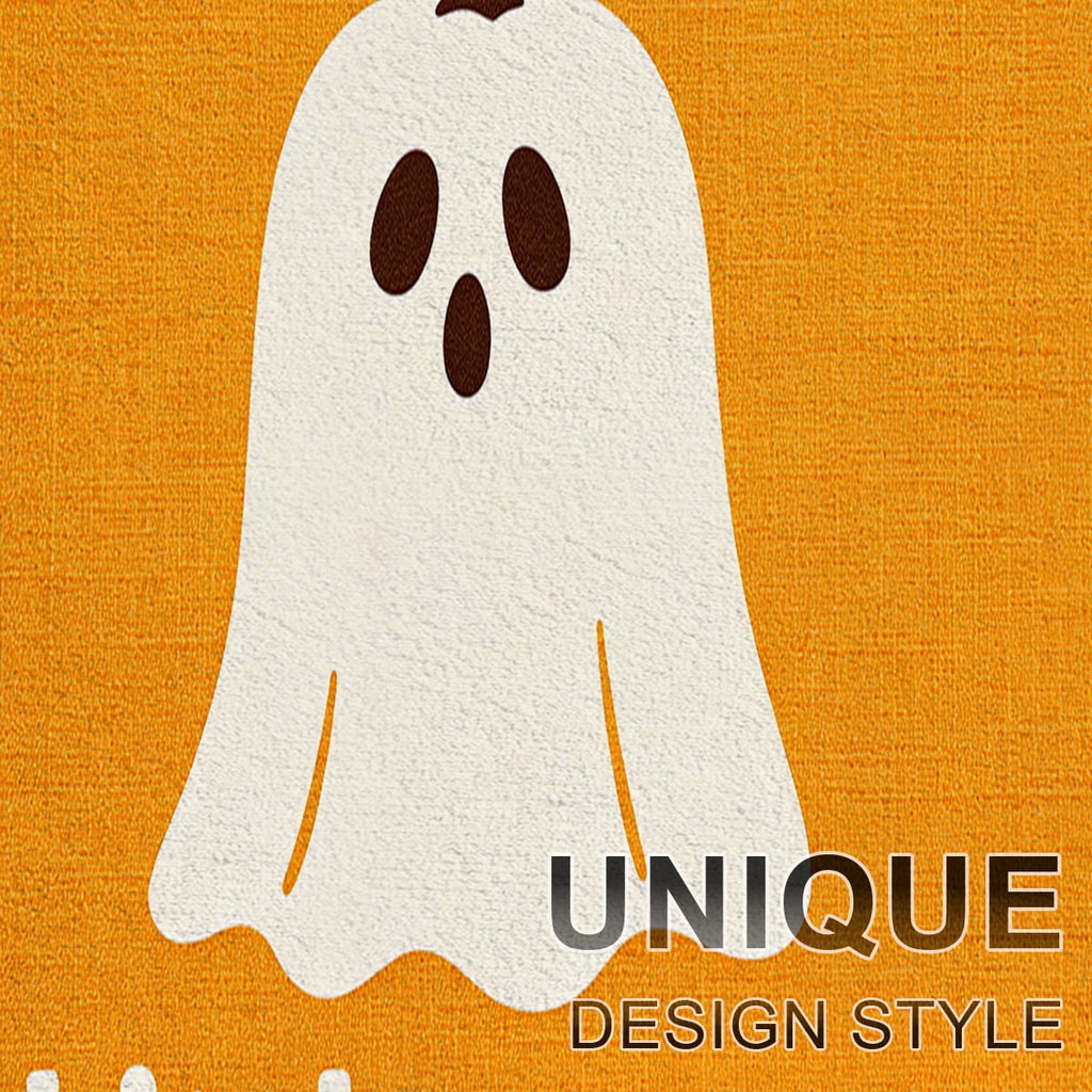 YIMEIS Halloween Orange Ghost Pumpkin Black Cat 1Pc Flannel Mat & Kitchen Rugs,Soft Non-slip,16''×24'' Inches,for Entryway Bathroom
