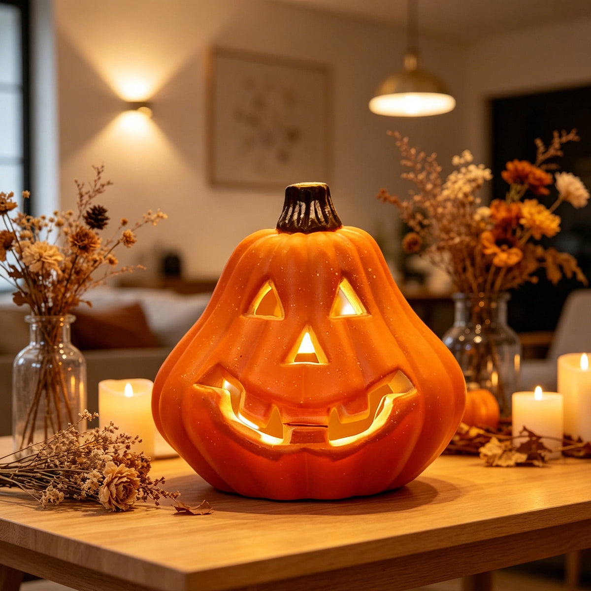 LEFXSMR Pumpkin Light, Glowing Large Plastic Pumpkin Decor with Led Lights, Waterproof Halloween Light for Yard Garden Outdoor Indoor Decor