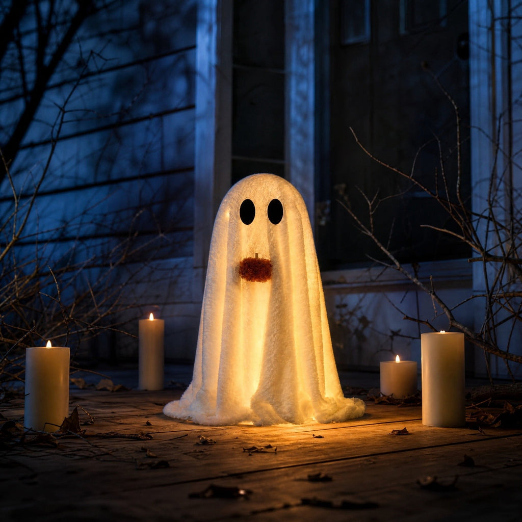Clearance! Halloween Yard Decorations Light Up Ghost with Bow for Outdoor Front Porch Patio Lawn Garden Entryway Scary House Display Spooky Holiday Party Prop Home Decor