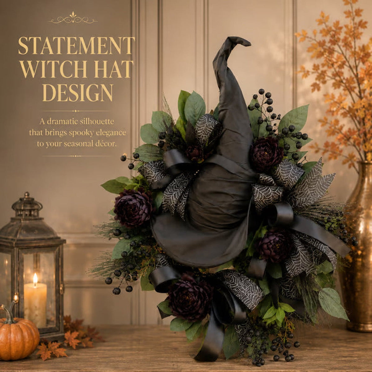 WWC Halloween Wreath, Artificial Silk Bats And Skulls Wreath, Gothic Halloween Decor for Fall Party Front Door Porch Mantel