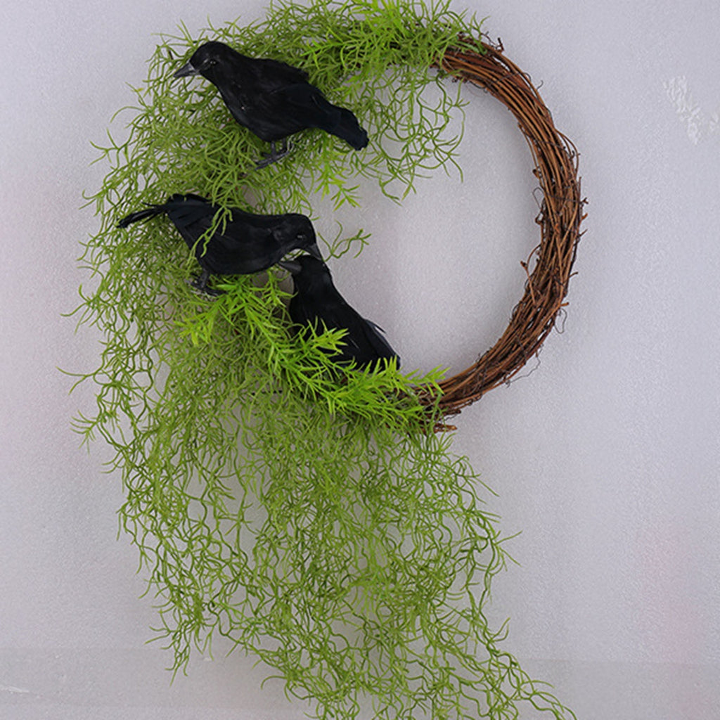 Halloween Crow Wreath with Artificial Greenery, Door Decoration for Home Indoor Outdoor Party,Halloween Christmas Decorations,13.78 inch