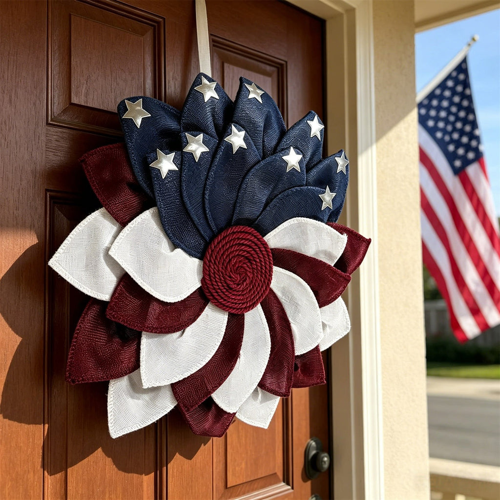 AZXY 20 Inch 4th of July Patriotic Wreath, Red White Blue Mesh Wreath with American Flag Star & Stripe Ribbons, Patriotic Americana Decor for Independence Day Memorial Day Front Door Indoor Outdoor